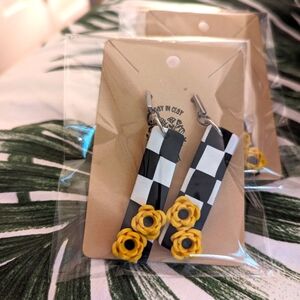 Black White & Yellow Floral Earrings